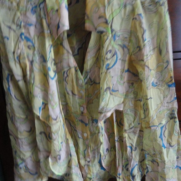 ILLIA  Long Sleeves - 100% Silk Sheer Floral Blouse -  Yellow Floral - Size 2. - Picture 9 of 11